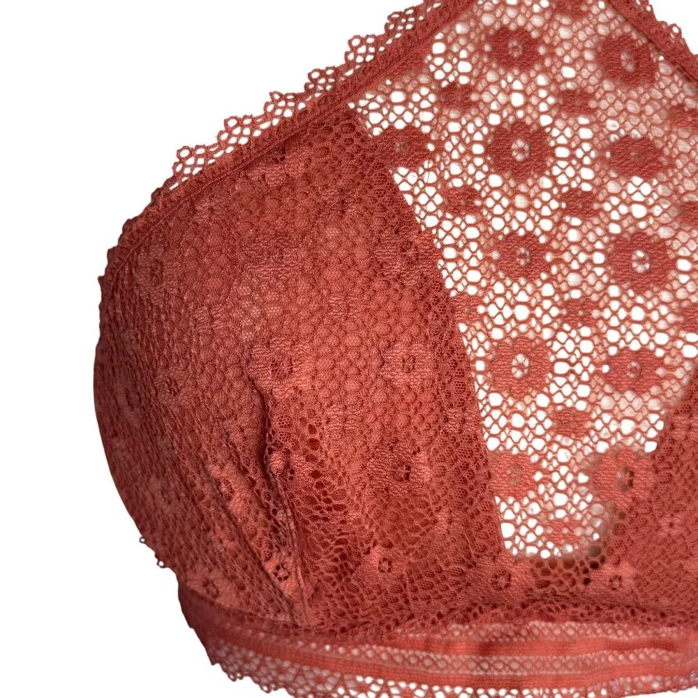 NWT Victorias Secret SzM Lace Bralette Rust Red Floral Lace Halter Neck Coquette